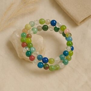 Multicolor jade memory wire wrap bracelet